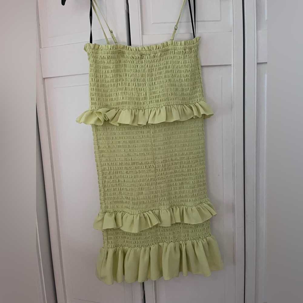 Green ruffle body con dress